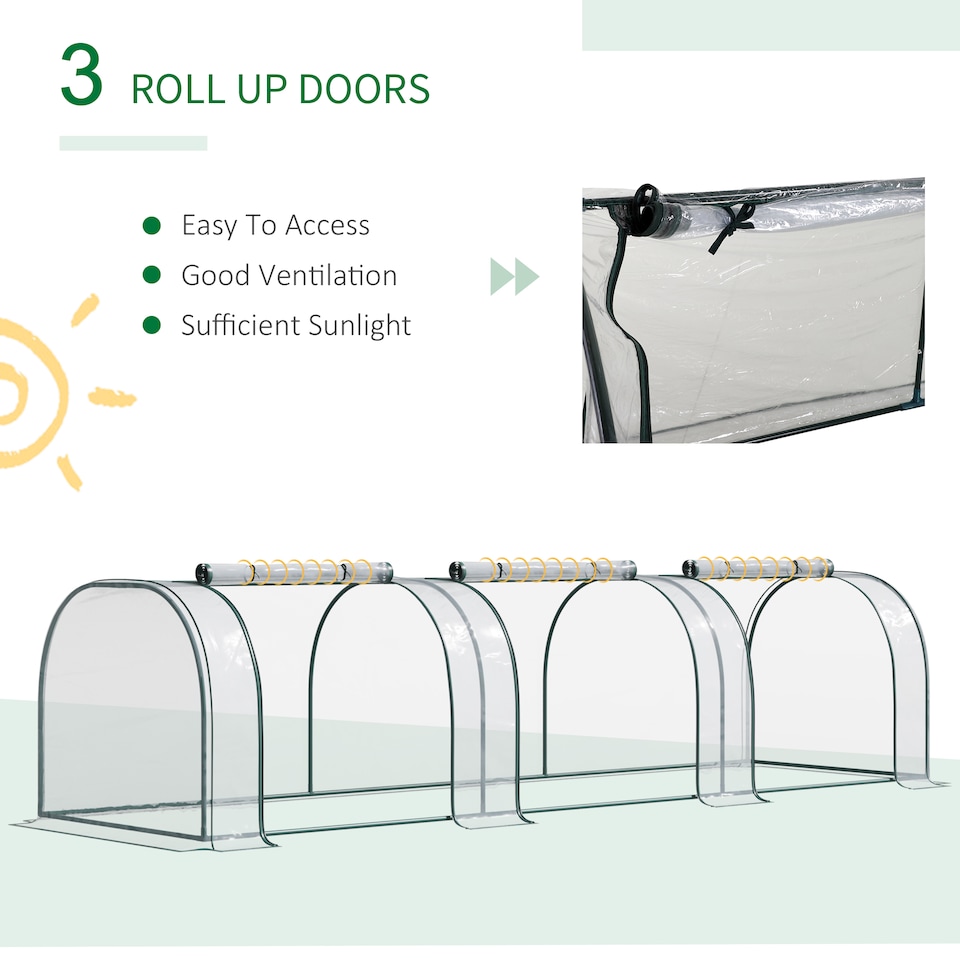 image 1 of Outsunny Tunnel Greenhouse Steel Frame for Garden Backyard w Zipper Doors