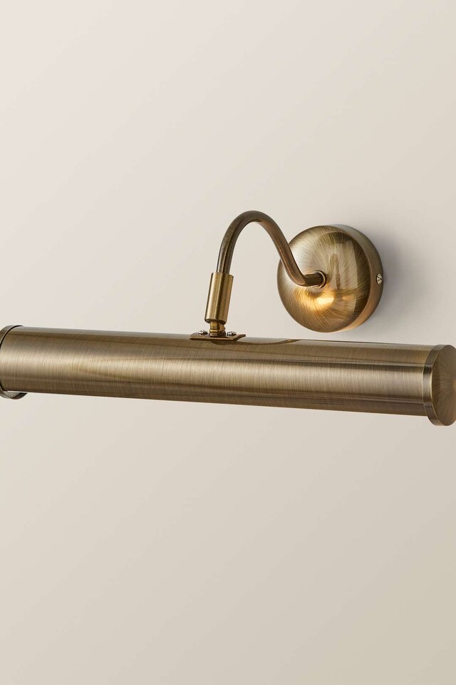 image 1 of ValueLights Gemini Antique Brass Twin Picture Wall Light & Bulb | Gold