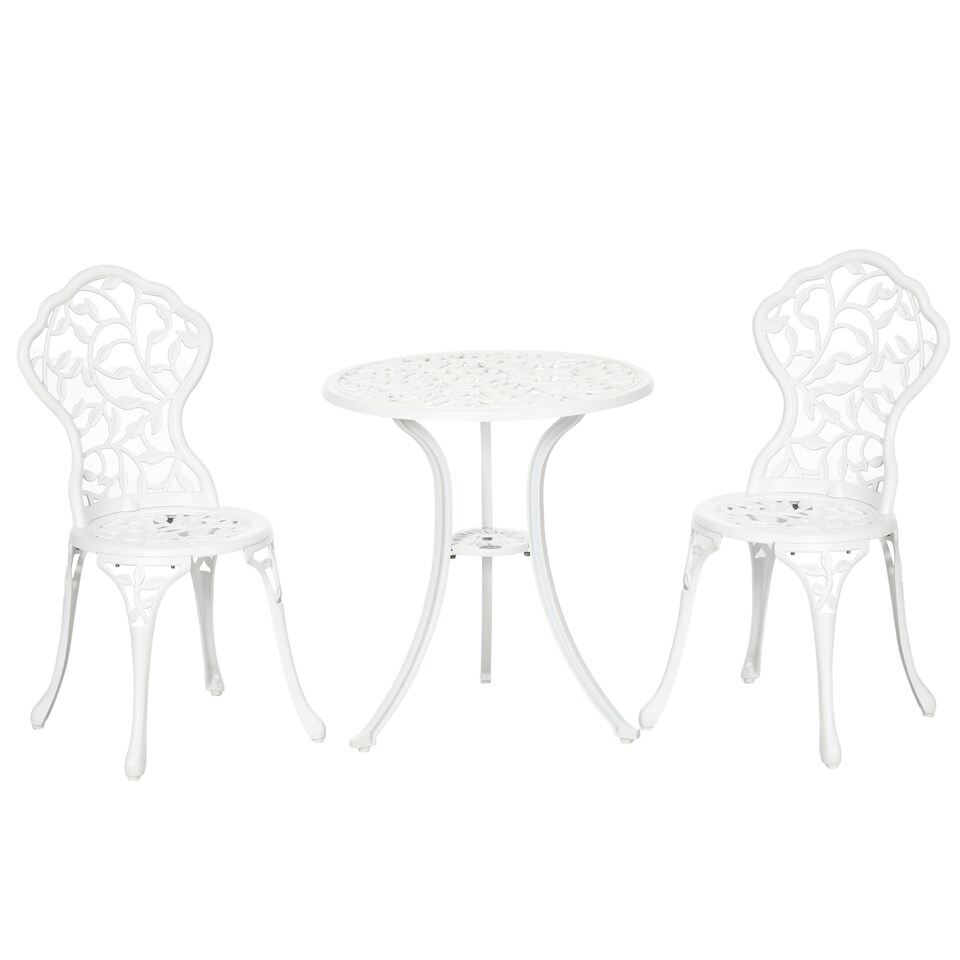 image 1 of Outsunny 3 Pcs Aluminium Bistro Set Garden Furniture Dining Table Chairs Antique Outdoor Seat Patio Seater White
