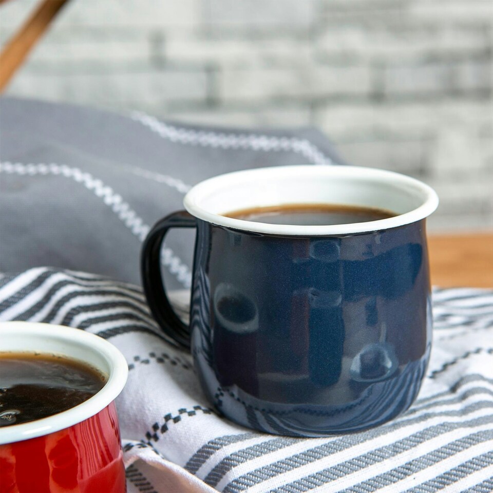 image 1 of Argon Tableware Coloured Enamel Belly Mugs - 375ml - Navy - Pack of 6 Blue