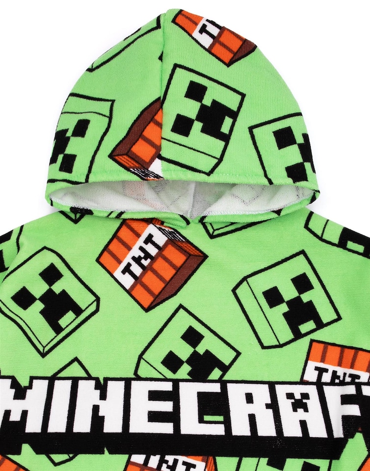 image 1 of Minecraft Kids Towel Poncho | Green Bath Towel For Boys & Girls | Creeper TNT Explosive Swimwear | Hooded Graphic Beach Cover Up | Cosy Swim Accessory Gift for Children