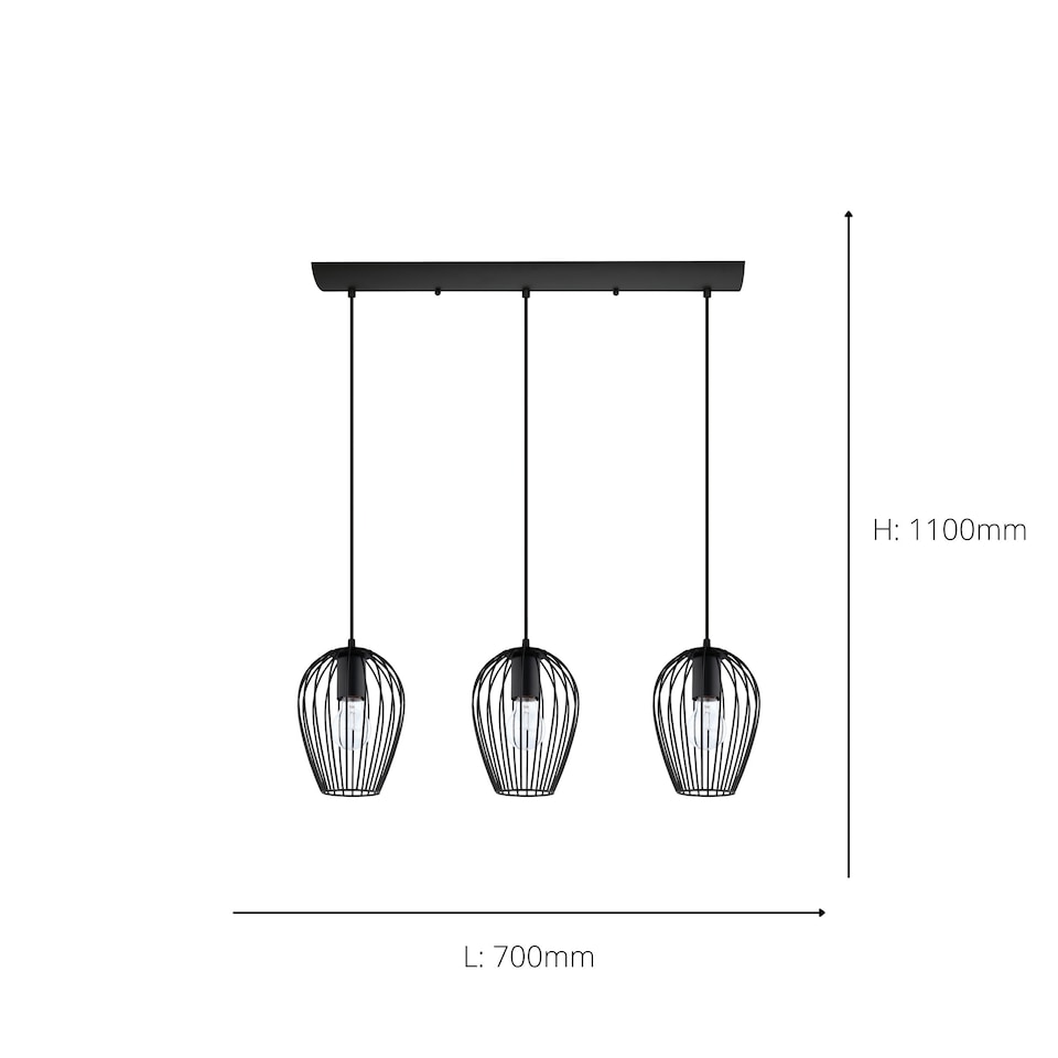 image 1 of EGLO Newtown Vintage Black Caged Steel 3-Light Pendant