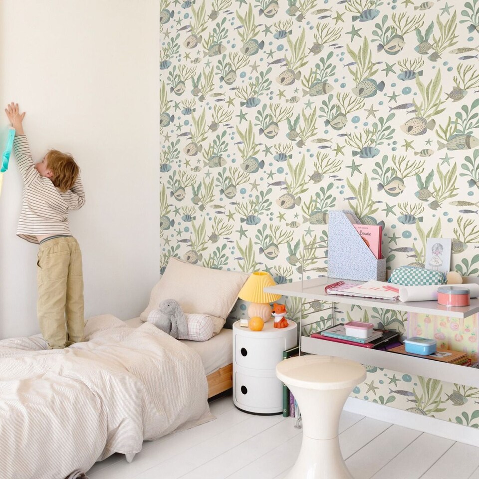 image 1 of Grandeco Nemo Vinyl Textured Wallpaper | Blue | Teal | 1
