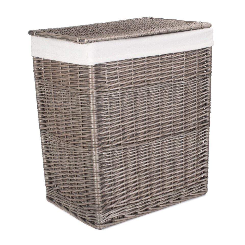 image 1 of Antique Wash Slim Wicker Laundry Basket | White | White
