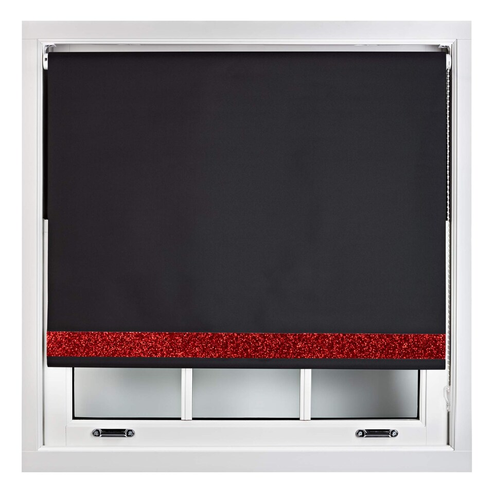 image 1 of FURNISHED Thermal Blackout Roller Blinds with Glitter Edge - (W)90cm x (L)210cm | Black | Black | (W) 90cm x (L) 210cm