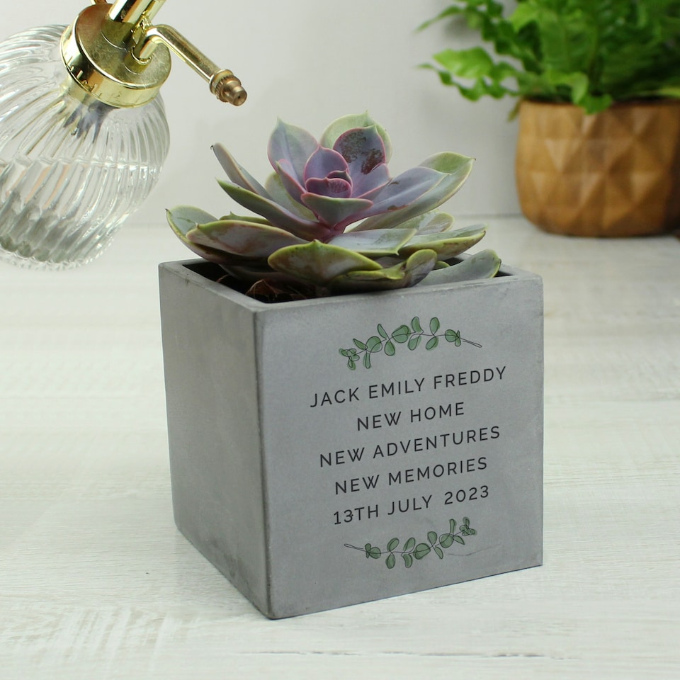 image 1 of Personalised Botanical Concrete Plant Pot Grey
