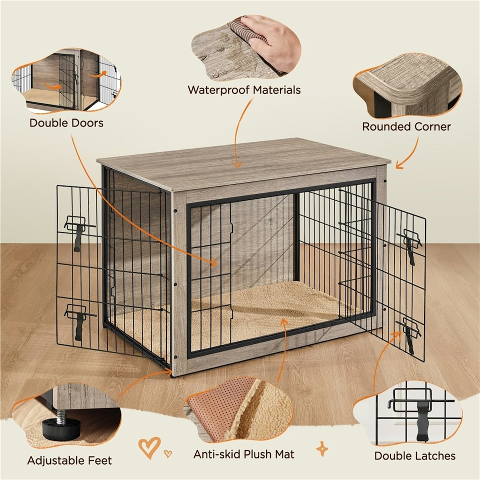 image 1 of Yaheetech 96 cm W Dog Crate Furniture | Grey | One Size