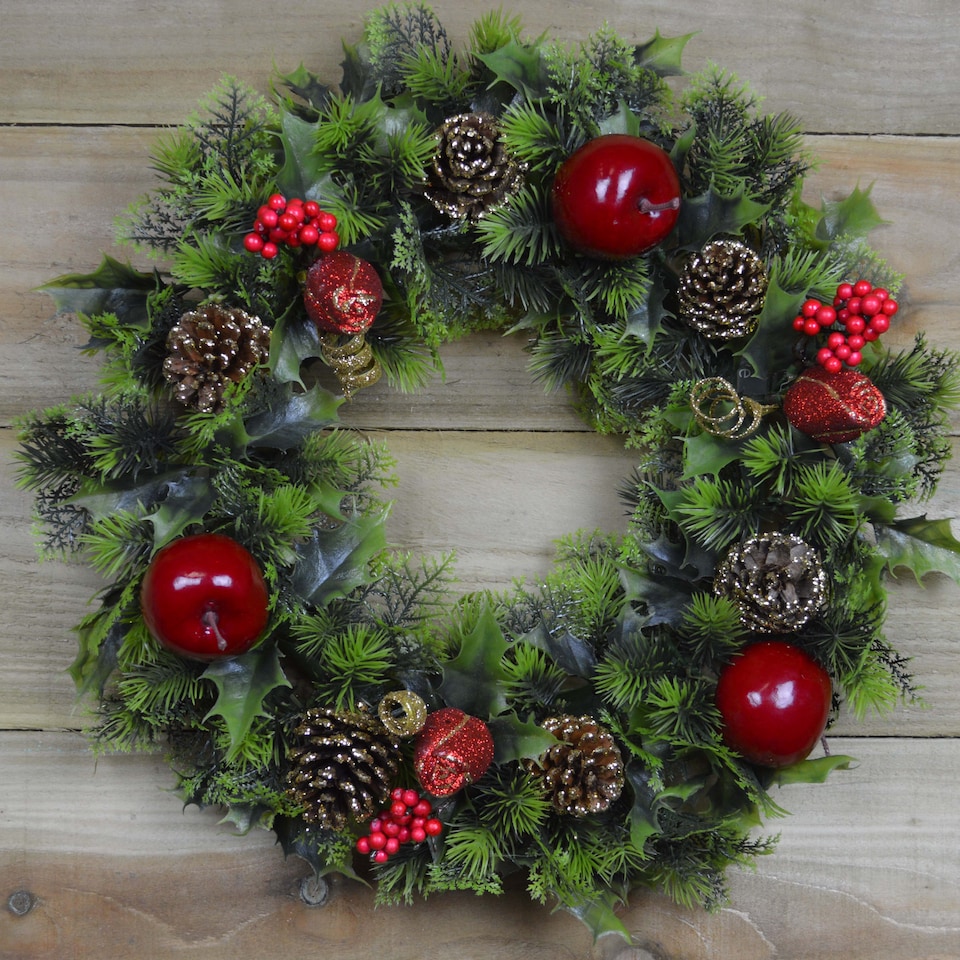image 1 of Premier 45cm Indoor / Outdoor Christmas Wreath Decoration - Red & Green