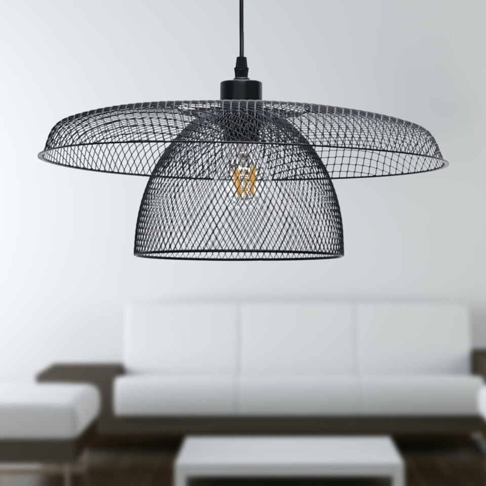 image 1 of First Choice Lighting Set of 2 Cassidy Large Layered Black Mesh Ceiling Pendant Lights Black