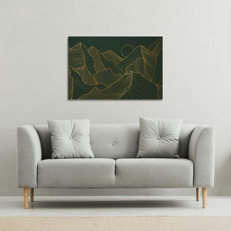 image 1 of Golden mountain line art (Canvas Print) 31 x 41 x 4cm