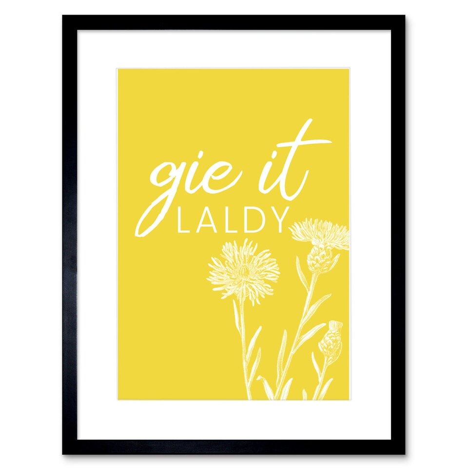 image 1 of Thistle Flower Scotland Quote Gie it Laldy Bold 9x7" Black Framed Wall Art Print