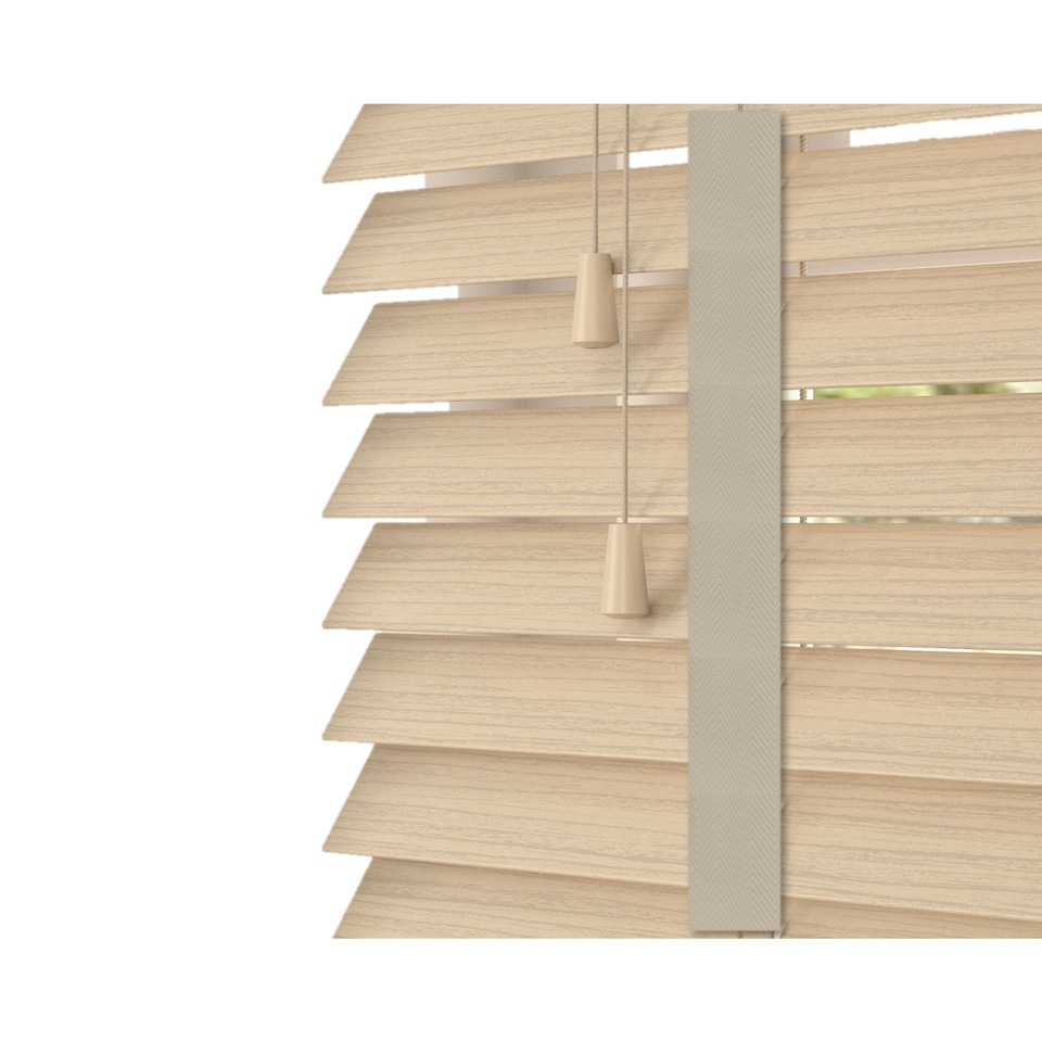image 1 of 70cm Natural Oak Faux Wood Venetian Blinds with Tapes (120cm Drop) | Brown | Brown