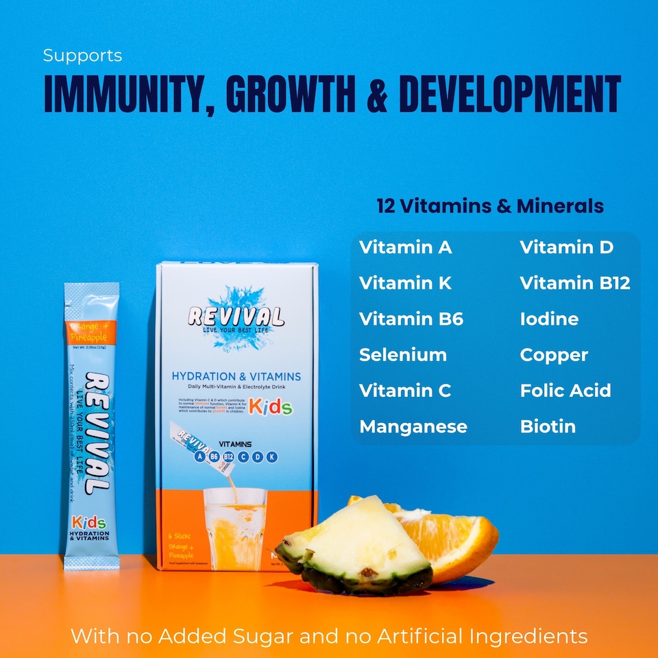 image 1 of Revival KIDS - Daily Multi-Vitamin & Electrolyte Drink - Orange & Pineapple 30 pack