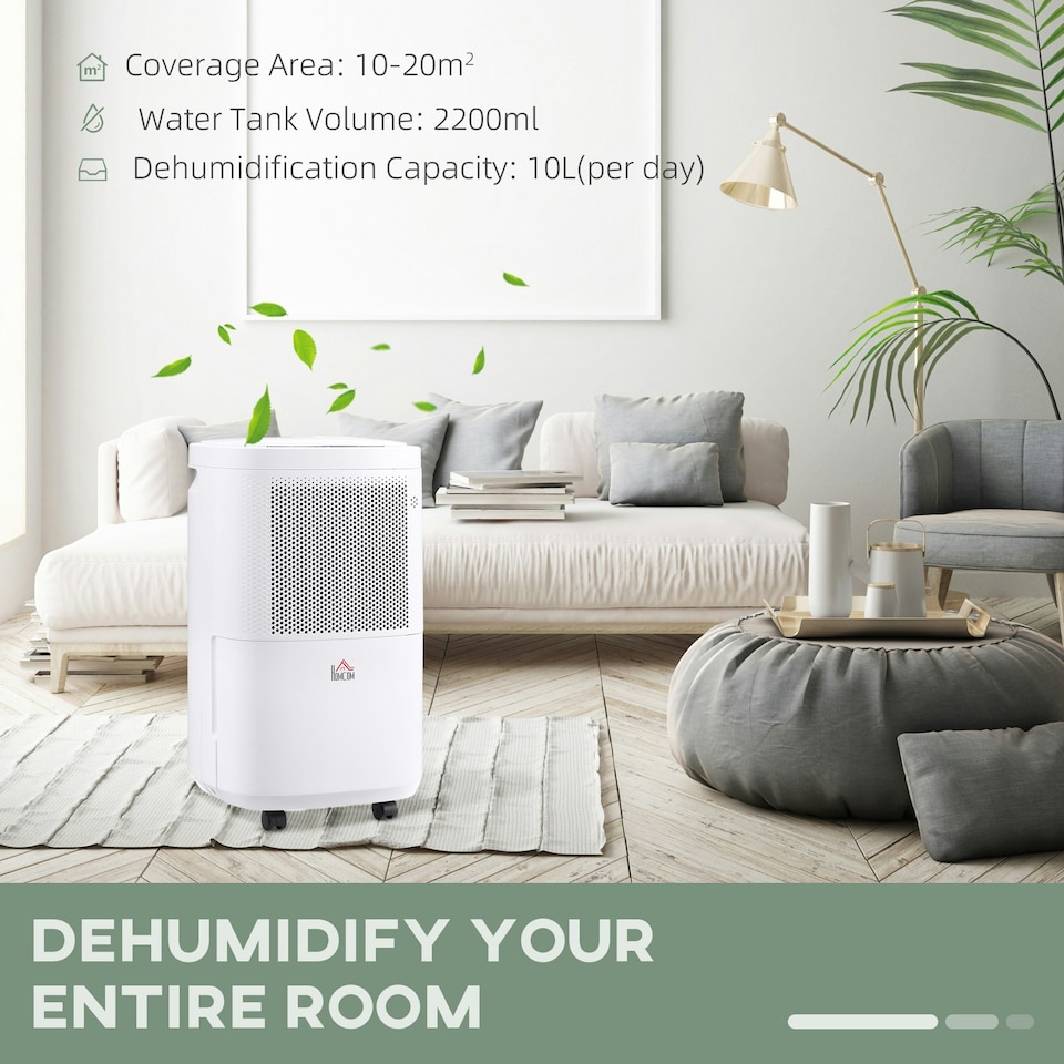 image 1 of HOMCOM 10L/Day 2.2L WiFi Smart Dehumidifier, Portable Quiet Air Dehumidifier