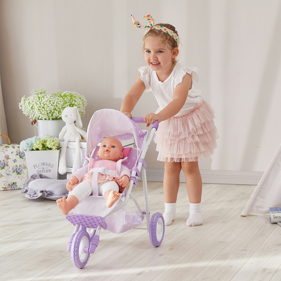 image 1 of Teamson Kids Baby Doll Jogging Stroller Purple / Stars