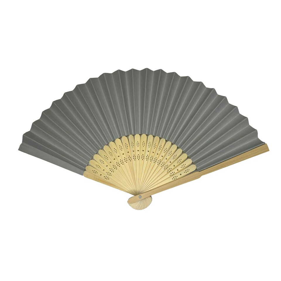 image 1 of Grey Paper Foldable Hand Held Bamboo Wooden Fan by Parev