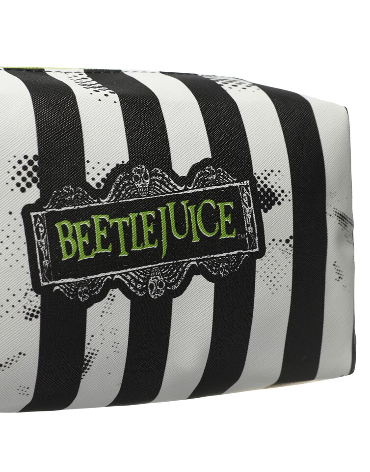 image 1 of Beetlejuice Womens Makeup Bag | Ladies Multicoloured Cosmetic Pouch with BeetleJuice Logo and Striped Print | Travel Beauty Case for Adults & Teens | Classic Time Burton Movie Merchandise Gift | Multi | Multicoloured