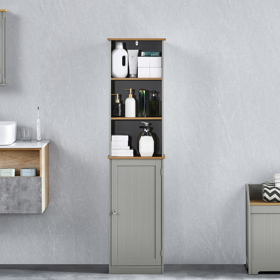 image 1 of Bath Vida Priano 1 Door 2 Shelf Tall Bathroom Cabient, Grey & Oak
