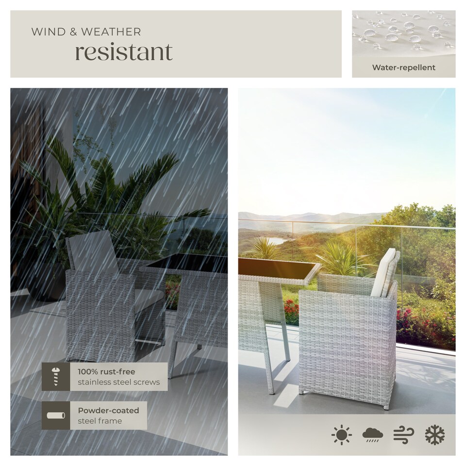 image 1 of Garden Furniture Set Lausanne - 2 chairs, 1 table, bistro set, weather resistant | Grey | light grey | 52,50 x 56 x 88 cm | 1