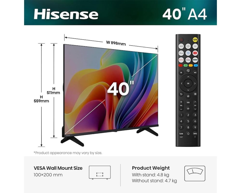 image 1 of Hisense 40" 40A4STUK LED Full HD Smart TV