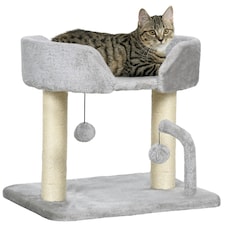 PawHut Cat Tree Tower Scratcher with Bed for Indoor Cats, Light Grey