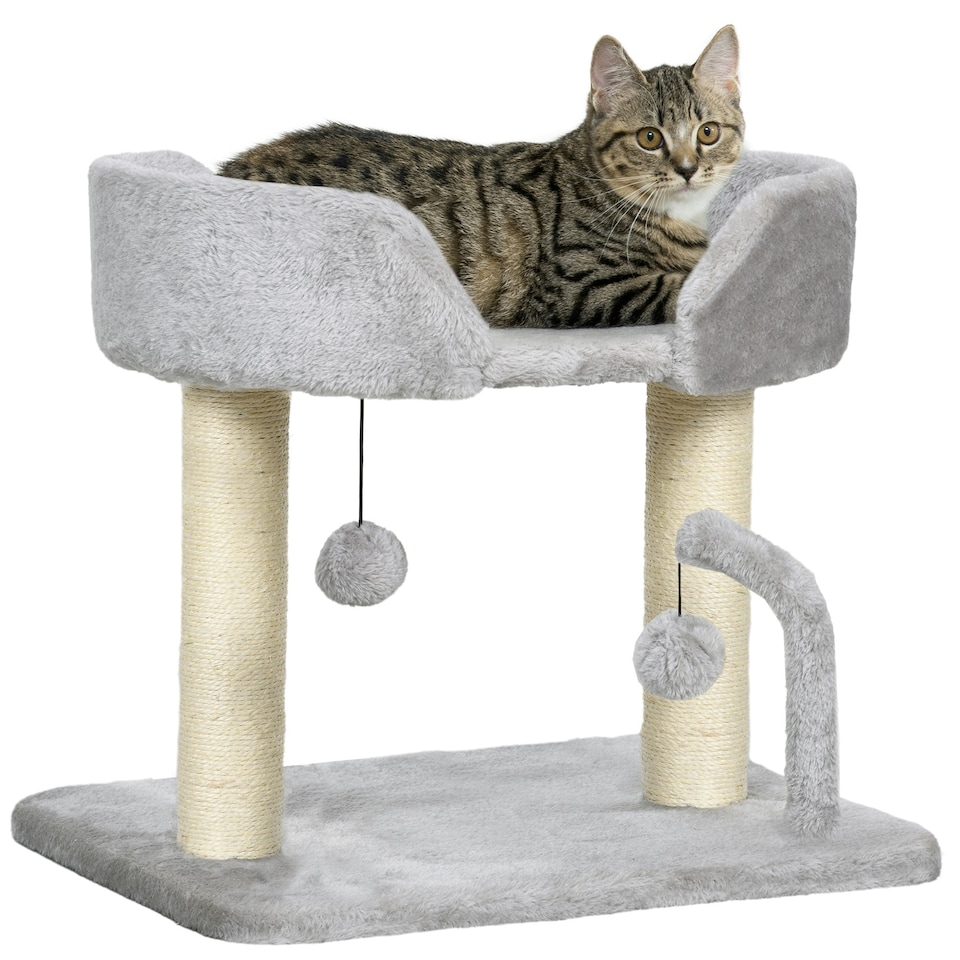 image 1 of PawHut Cat Tree Tower Scratcher with Bed for Indoor Cats, Light Grey