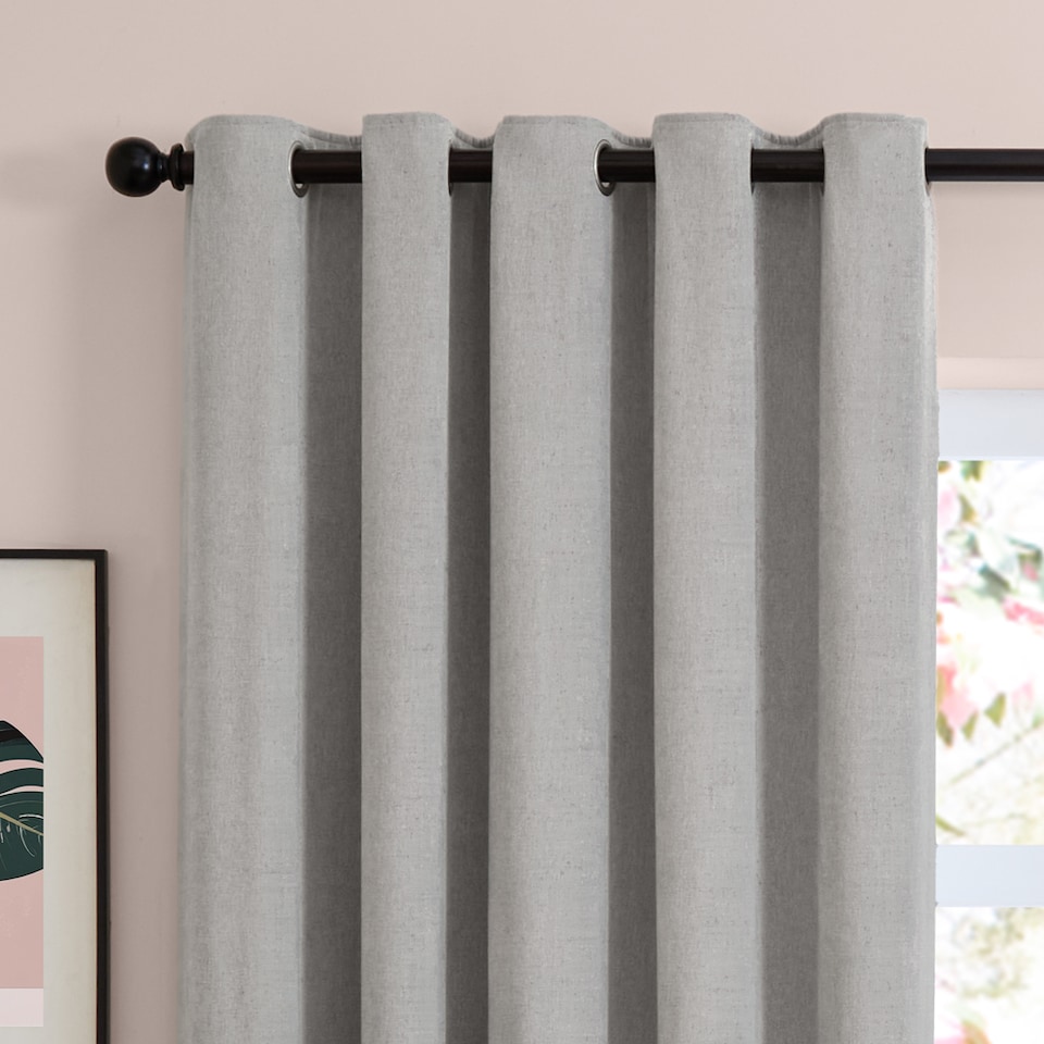 image 1 of Furn Soft Chenille Blackout Eyelet Curtain Pair, 168cm width x 229cm drop | Silver | Silver | 1