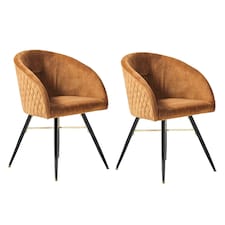 Set of 2 Vittorio Velvet Dining Chairs with Black Metal Legs, Quilted Design Modern Accent Chair | Yellow