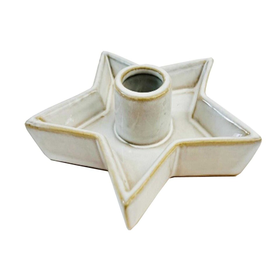 Hill Interiors Ceramic Star Candle Holder | White | White | 3cm x 12cm x 13cm | 1