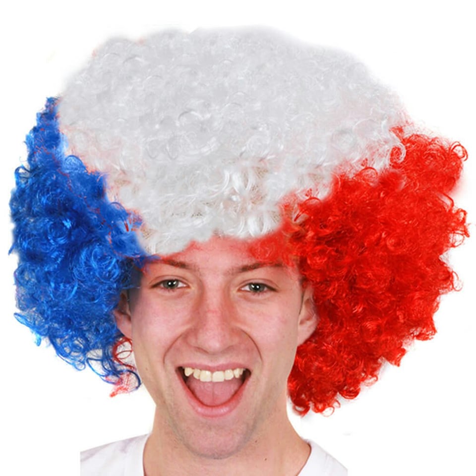 image 1 of Pack of 24 French Supporters Curly Wig Multi | One Size