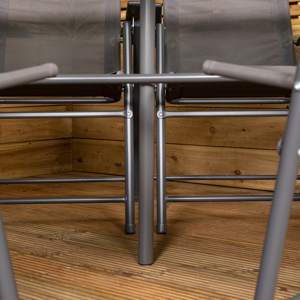 image 1 of Samuel Alexander Outdoor 6 Seater Glass Top Table and Chairs Patio Set with Parasol in Grey