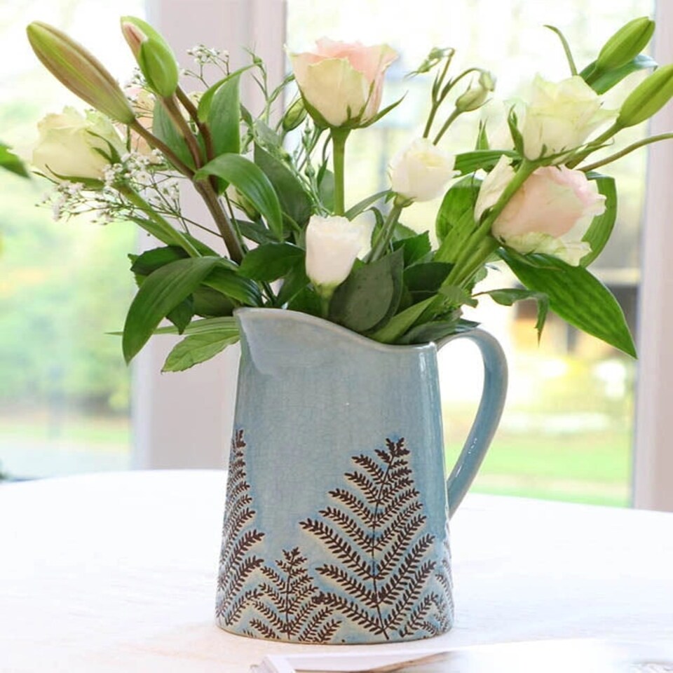 image 1 of Sky Blue Fern Pitcher Jug Vase Blue