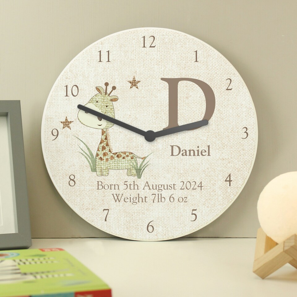 image 1 of Personalised Hessian Giraffe Shabby Chic Large Wooden Clock