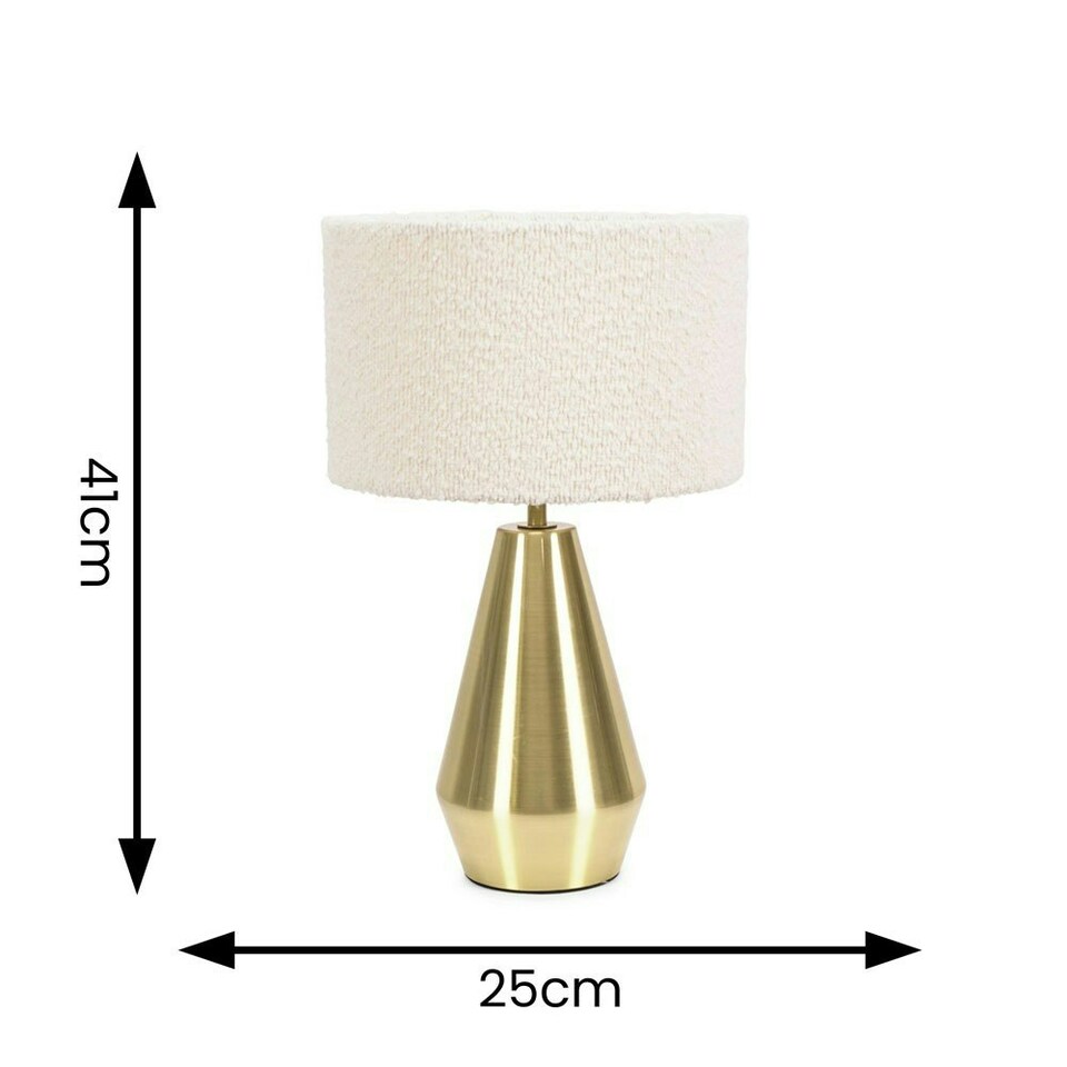 image 1 of ValueLights Jax Brass Metal Dimmable Touch Table Lamp with Cream Boucle Shade and LED Bulb