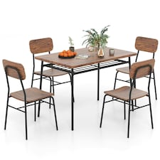 COSTWAY 5Pcs Wood Square Kitchen Table & Chair Set Brown