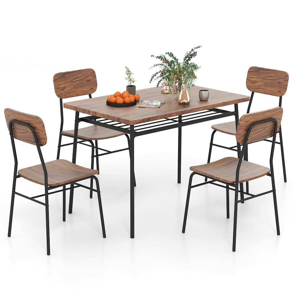 image 1 of COSTWAY 5Pcs Wood Square Kitchen Table & Chair Set Brown