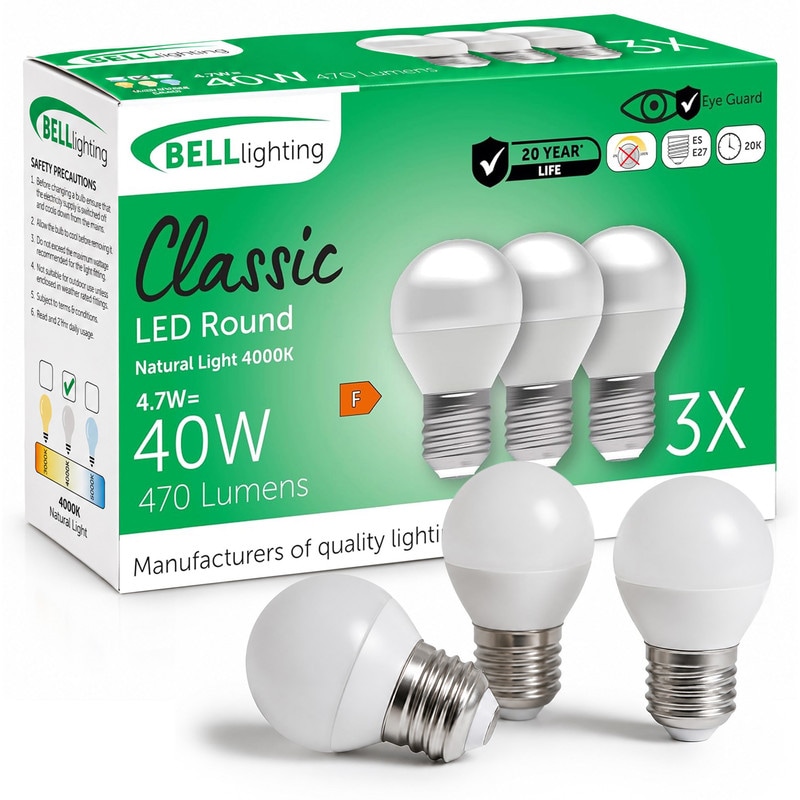 BELL Lighting E27 LED Golf Ball Bulb Non-Dimmable Natural White 4.7W Edison Screw | Size: Pack of 3
