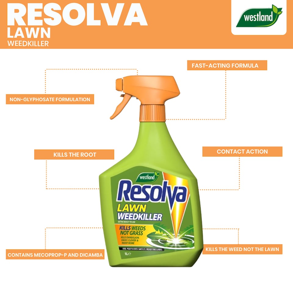 image 1 of Resolva Lawn Weedkiller Extra Ready to Use 1L Broadleaf Weed Control Glyphosate Free | Yellow
