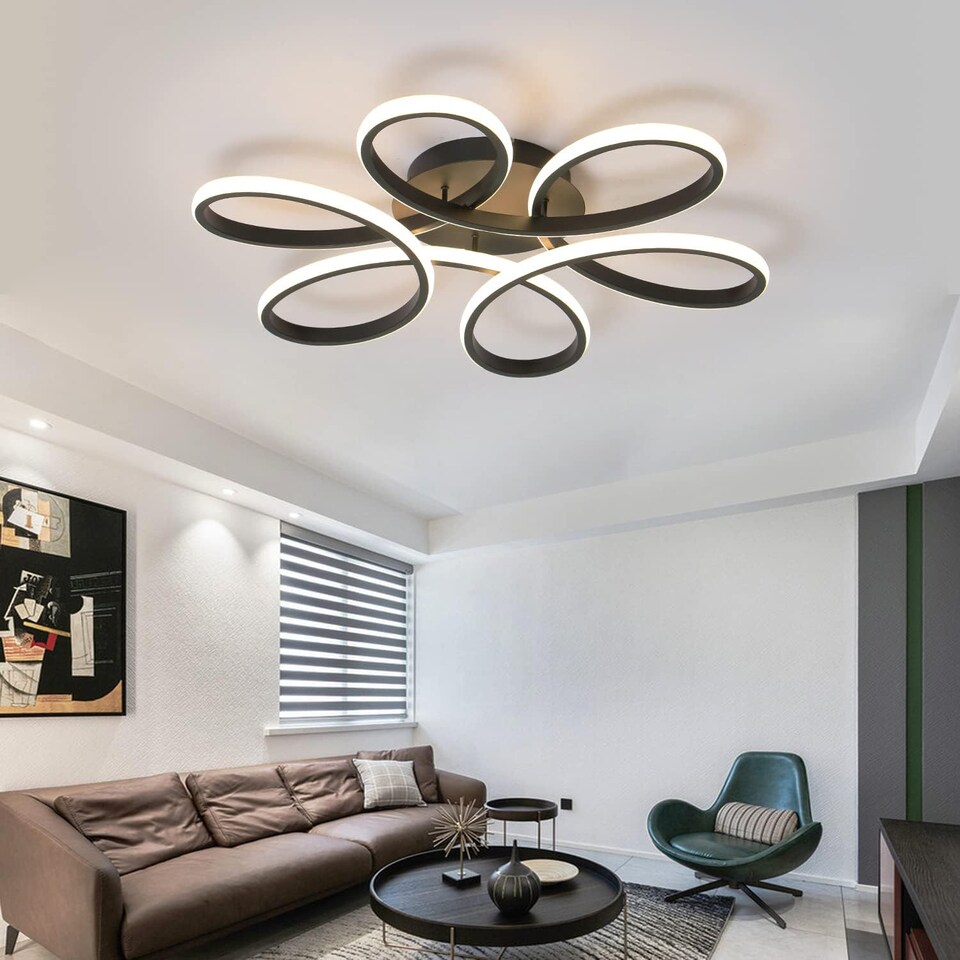 image 1 of Modern Ceiling Light LED Semi Flush Mount Ceiling Fixture Black 43cm