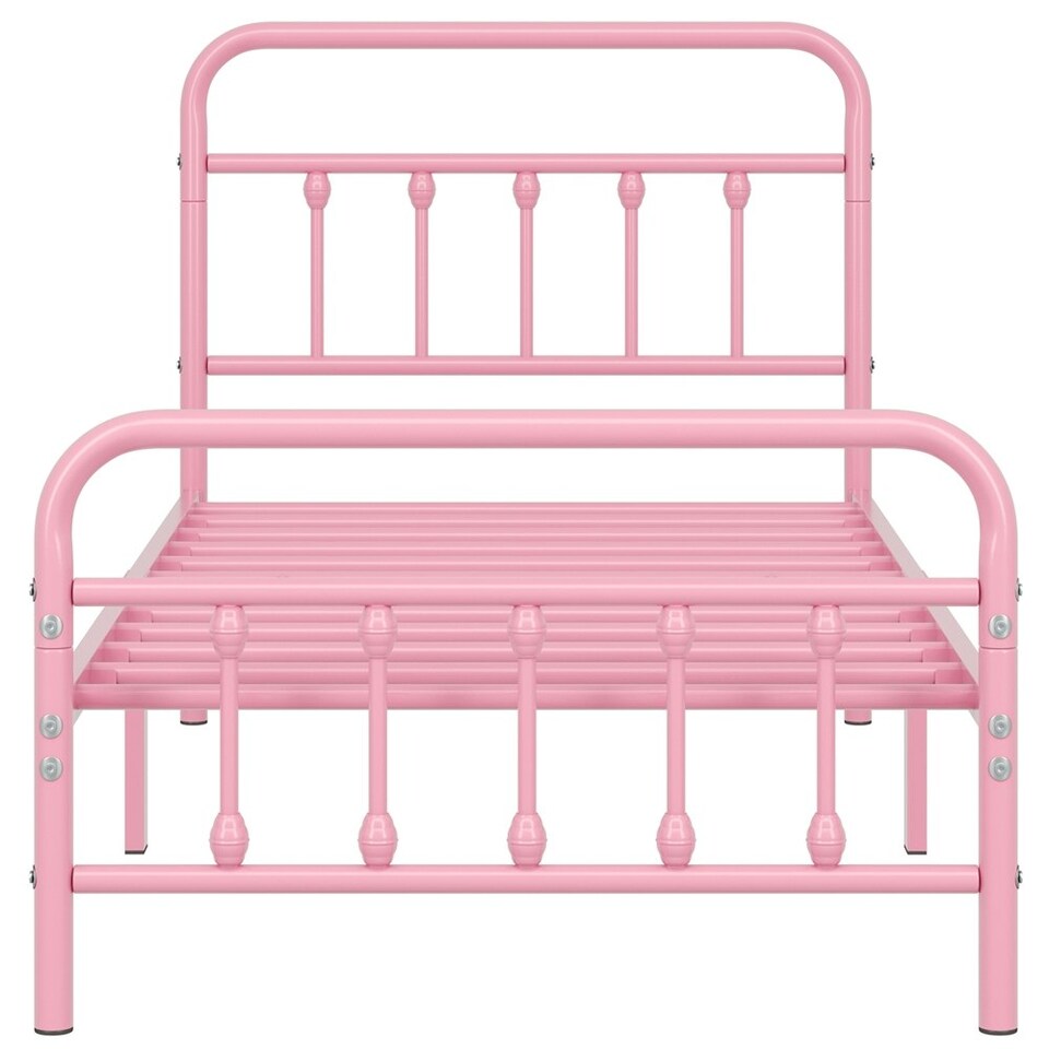image 1 of Yaheetech 3ft Single Vintage Iron Platform Bed with High Headboard Pink