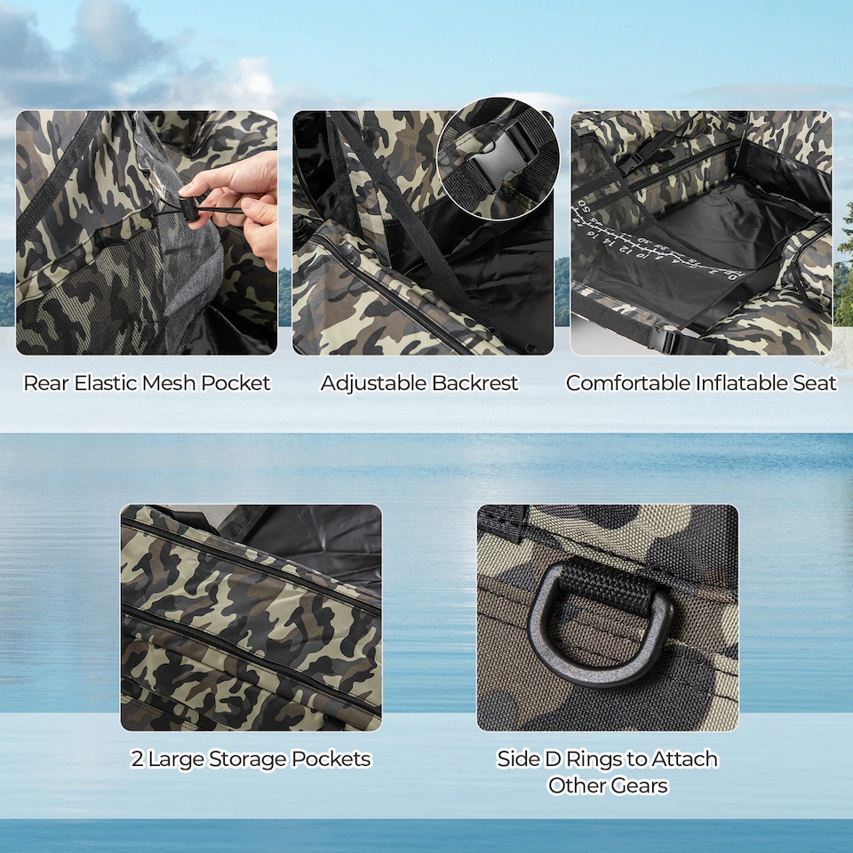 image 1 of COSTWAY Fishing Float Tube V-Shaped Inflatable Float Tube-Camouflage