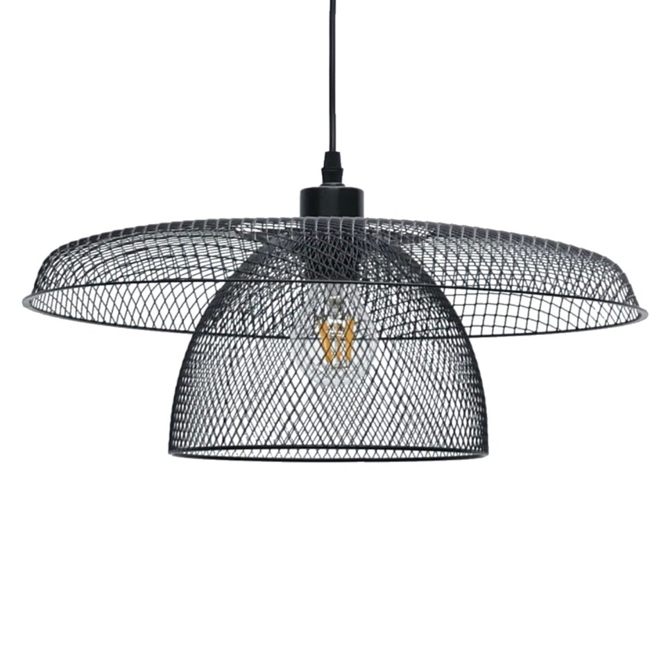 image 1 of First Choice Lighting Set of 2 Cassidy Large Layered Black Mesh Ceiling Pendant Lights Black