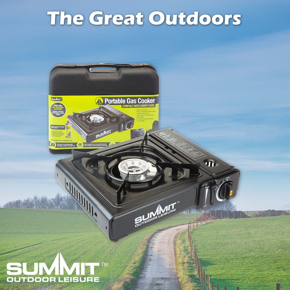 image 1 of vfm-estore Portable Gas Stove with Electronic Ignition and Wind Shield - Black