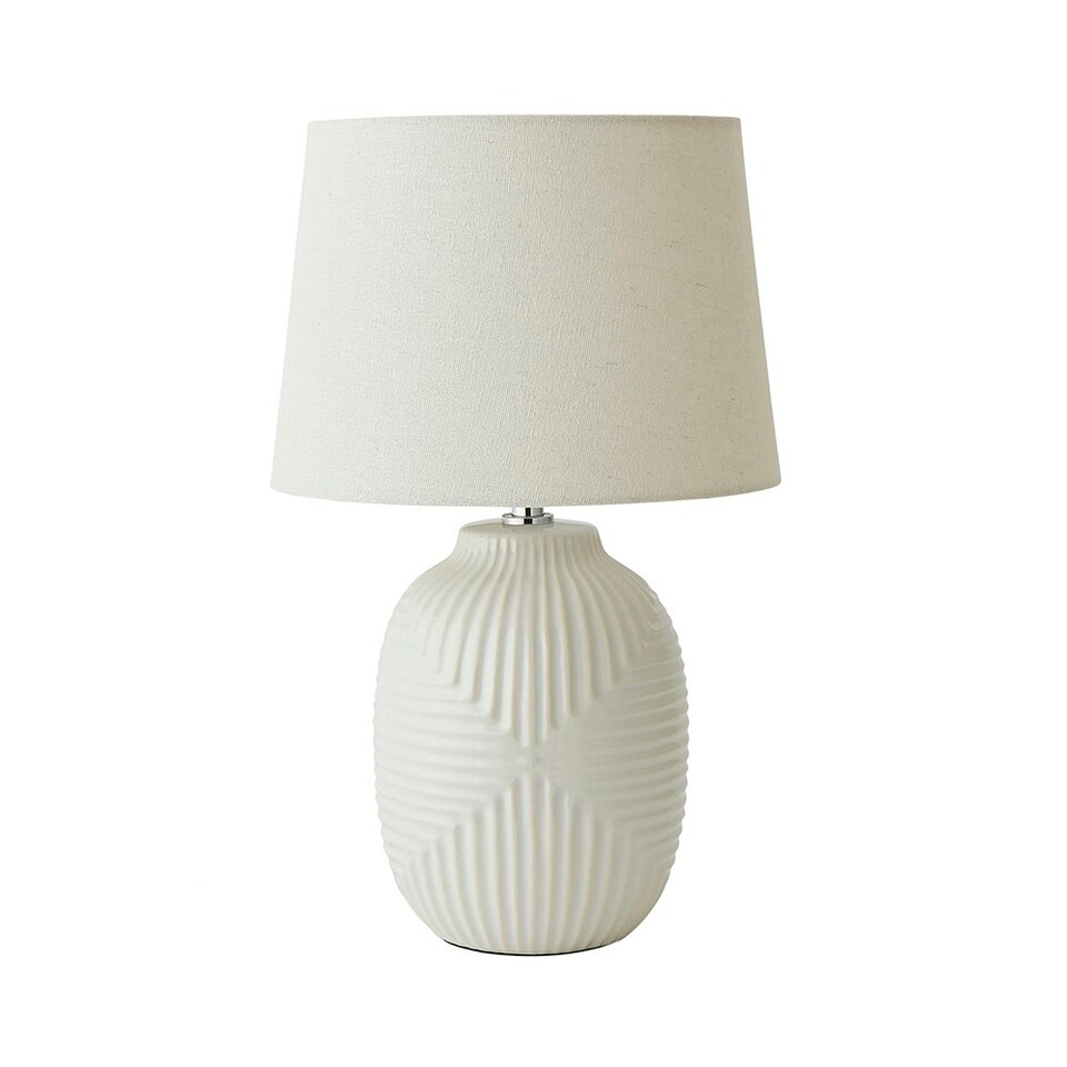 image 1 of ValueLights Harrison Taper Shade White Geo Ribbed Pattern Gloss Medium Table Lamp with Bulb White