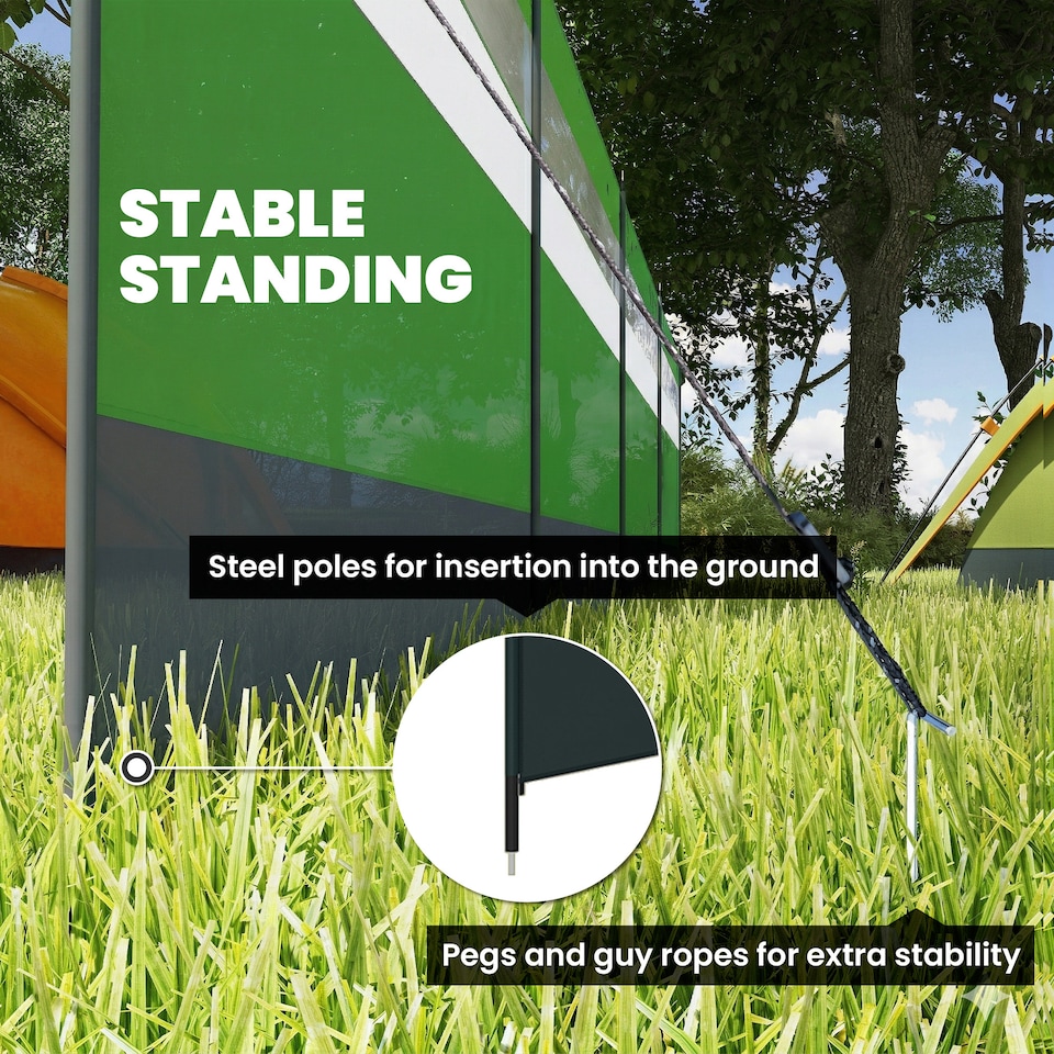 image 1 of Outsunny Camping Windbreaks with Clear Windows, 725 x 140cm | Green | Army Green | 725 x 140 cm