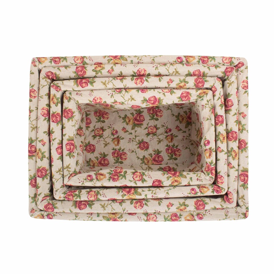 image 1 of Set of 4 Double Steamed Garden Rose Willow Storage Baskets | Multi | Garden Rose | Not provided