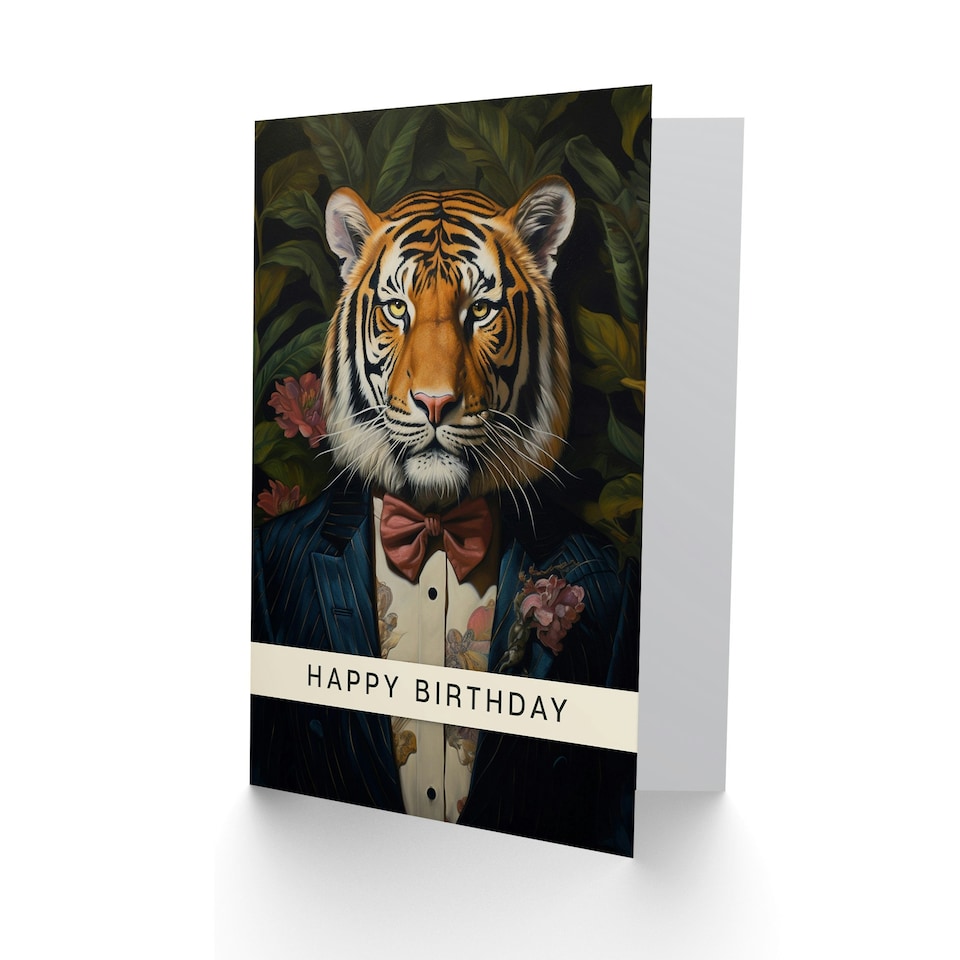 image 1 of Classy Floral Portrait Tiger Him Birthday Card