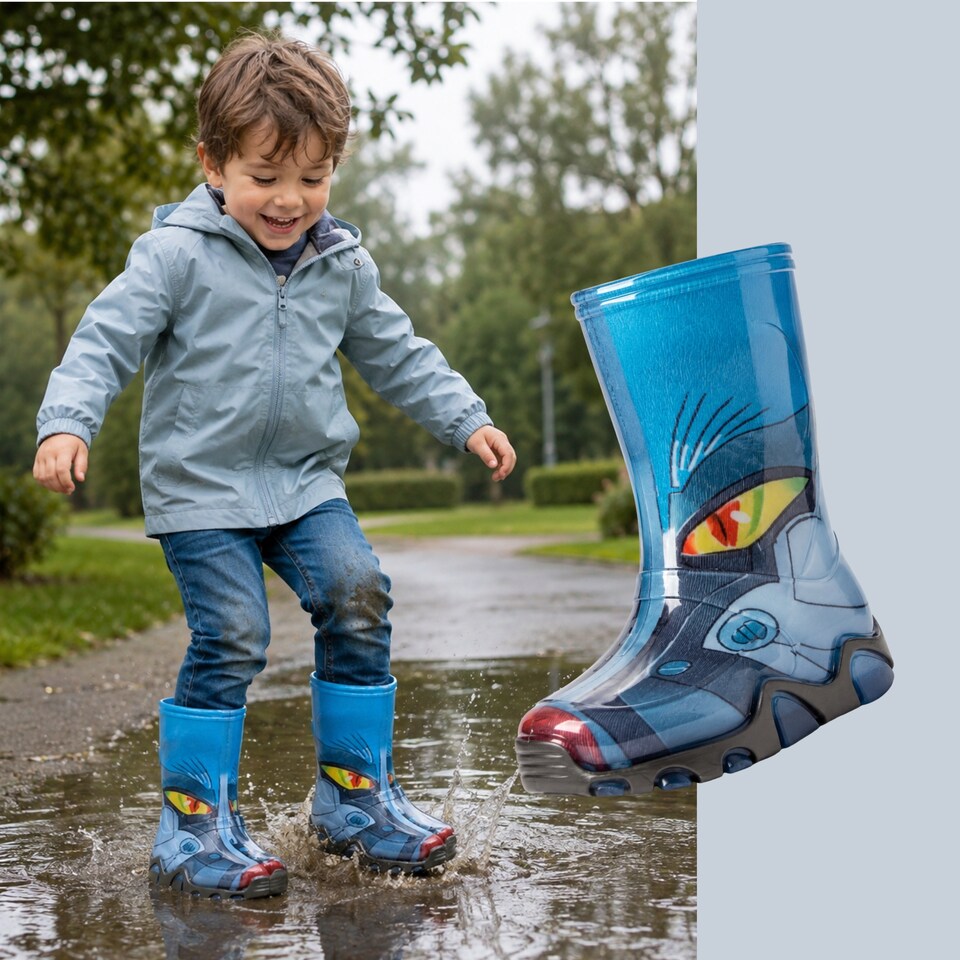 image 1 of Demar Stormer Reflective Kids' Wellies, Navy Transformer, EU 26/27