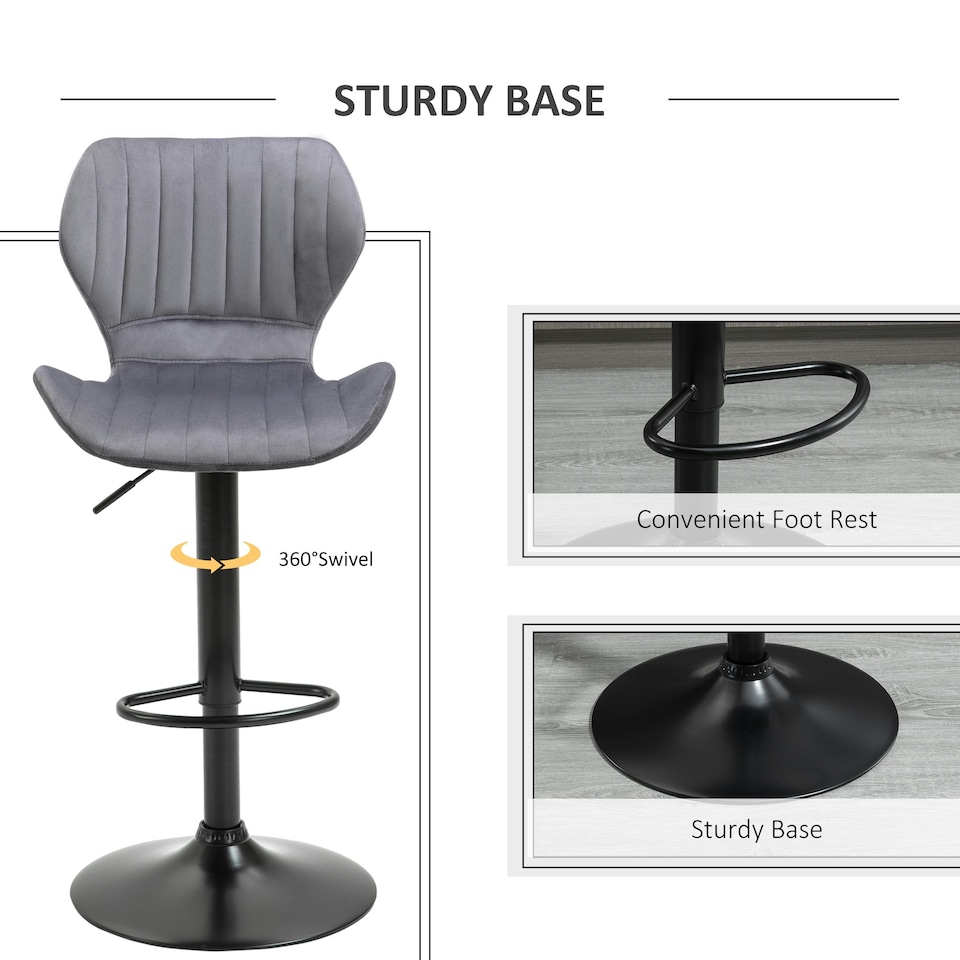 image 1 of HOMCOM Bar Stool Set of 2 Fabric Adjustable Height Swivel Counter Chairs