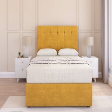Sloomy Highbury Mustard Plush Divan Bed Base No Drawers With 26 Inch Strutted Headboard | Gold | Mustard | Super King | 1